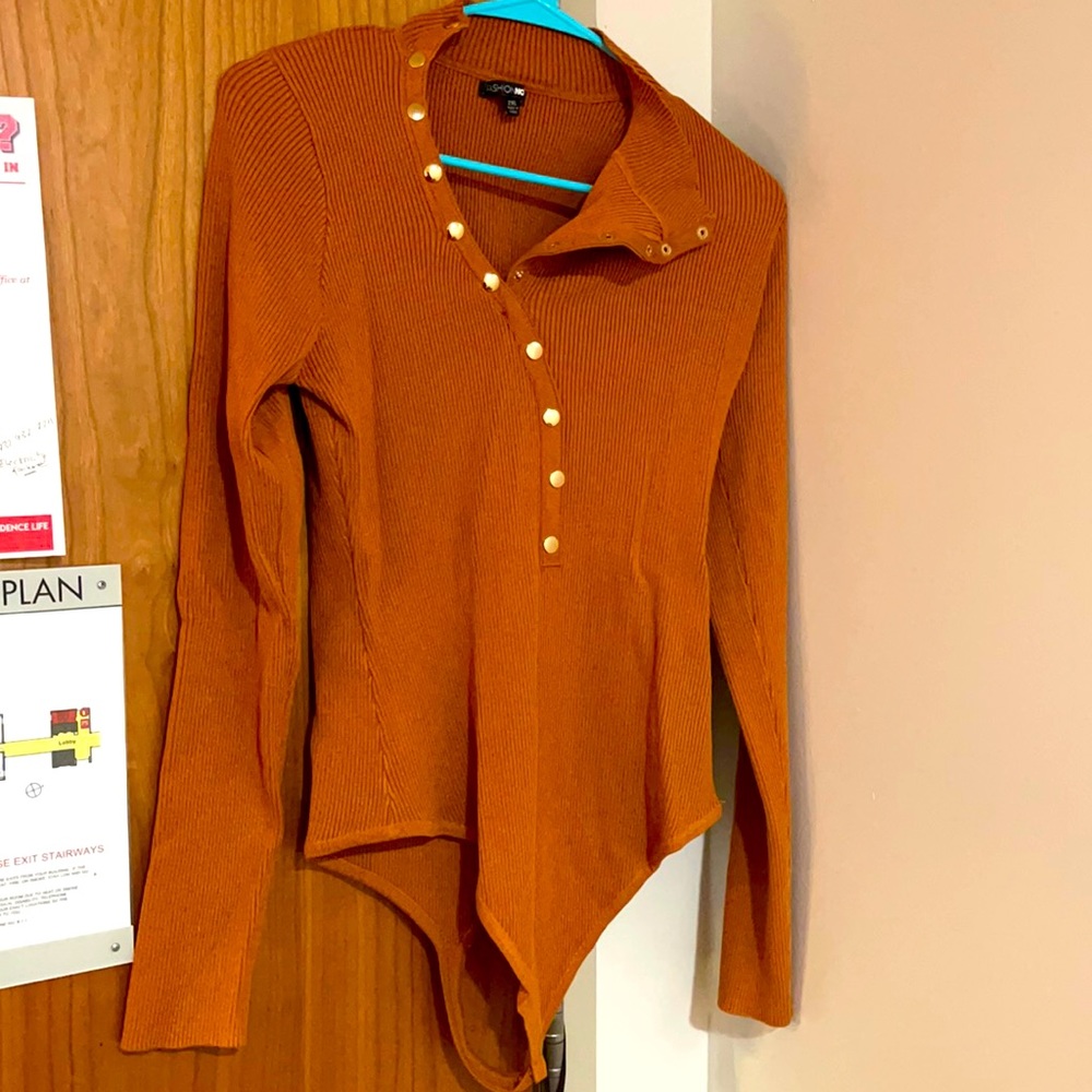 Not Worth Knit Sweater Bodysuit - Rust
